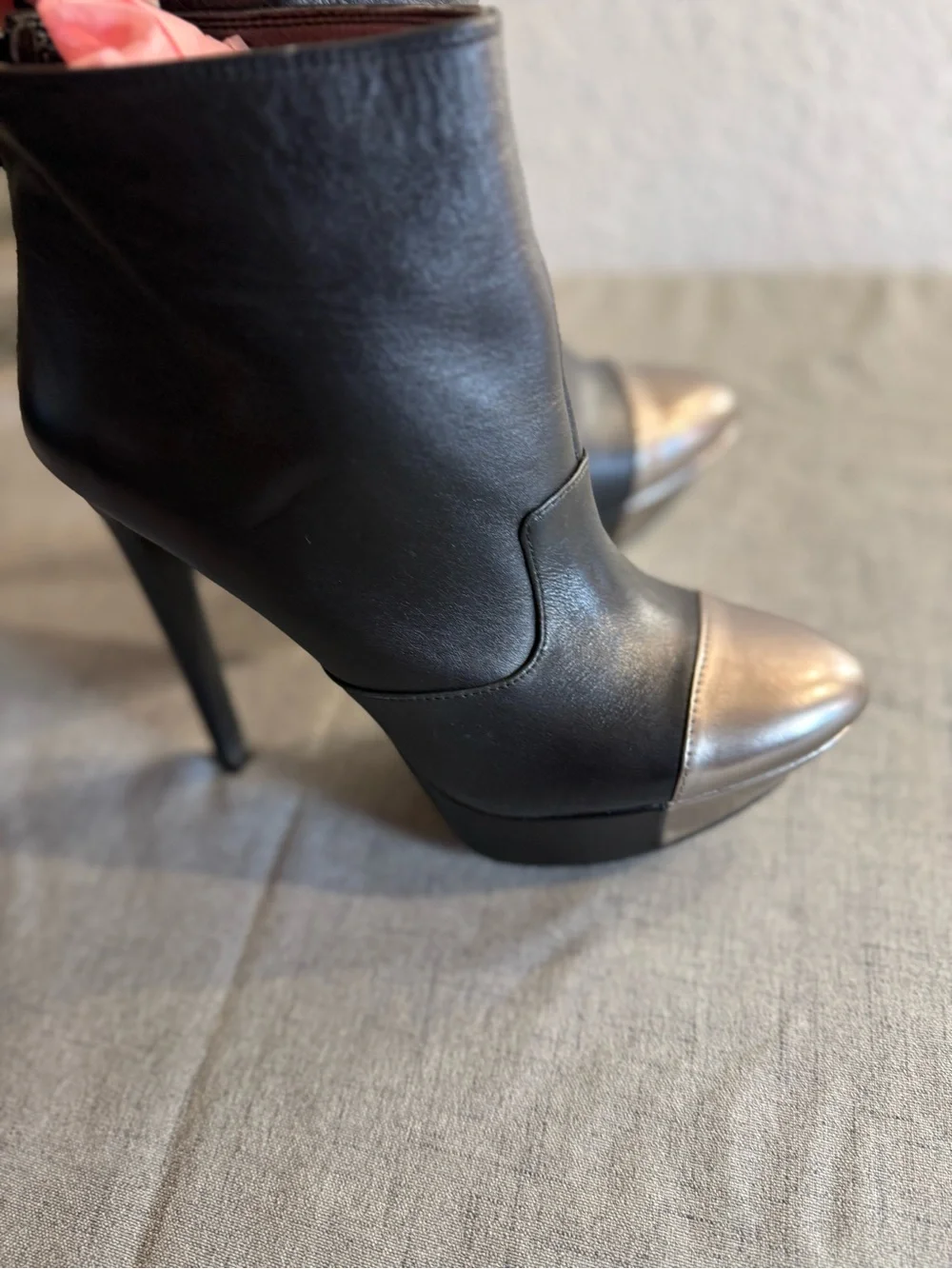 Jessica Simpson Essas Platform Stiletto Ankle Boots Metallic Toe Cap‎ Women Sz 8
